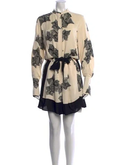 Pre-owned Reiss Floral Print Mini Dress In Neutral