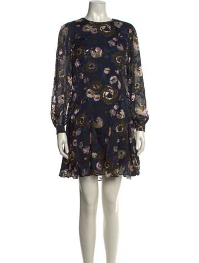 Pre-owned Reiss Floral Print Mini Dress W/ Tags In Blue