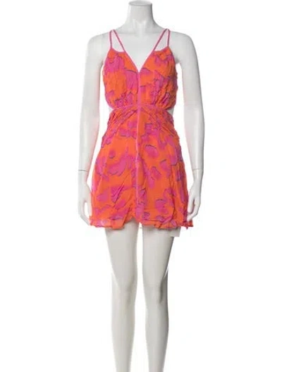 Pre-owned Reiss Floral Print Mini Dress W/ Tags In Orange