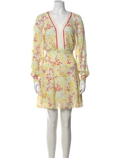 Pre-owned Reiss Floral Print Mini Dress W/ Tags In Yellow