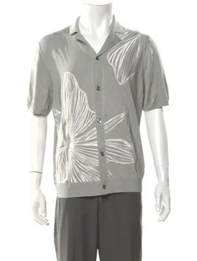Pre-owned Reiss Floral Print Short Sleeve Shirt In Gray