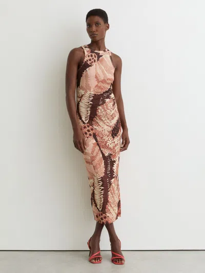 Reiss Floral-print Pink Jersey Racer Midi Dress In Multi