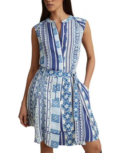 Reiss Florence Tile Print Flippy Dress In Blue