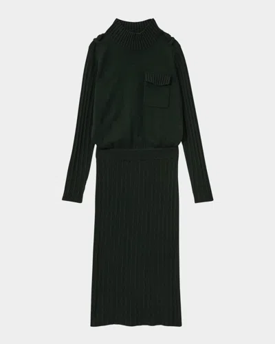 Reiss Floris Ribbed Mock-neck Midi Sweater Dress In Khaki