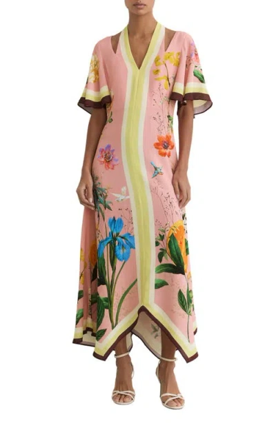 Reiss Womens Pink Flossy Floral-print Cut-out Woven Midi Dress In Multi
