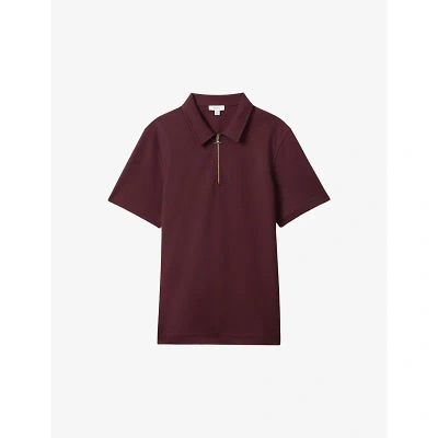 Reiss Mens Bordeaux Floyd Half Zip-fastened Knitted Polo Shirt