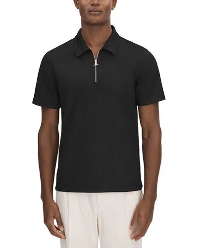Reiss Mens Black Winston Zip-neck Short-sleeve Stretch-knit Polo Xs