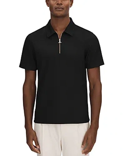 Reiss Floyd Textured Slim Fit Quarter Zip Polo Shirt In Black