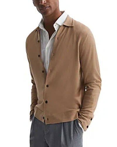 Reiss Forbes Slim Fit Button Front Wool Cardigan Sweater In Camel