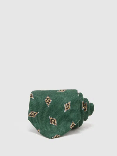 Reiss Forest Green Decio Silk Diamond Medallion-print Tie