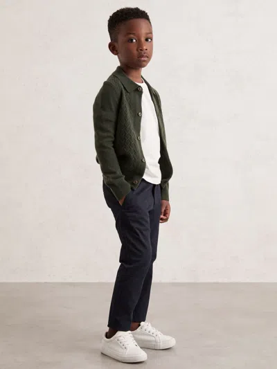 REISS REISS FOREST GREEN GIDEON 3-9 YRS WOOL V-STITCH BUTTON-THROUGH CARDIGAN