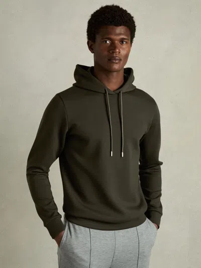Reiss Forest Green Interlock Jersey Drawstring Hoodie