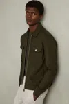 Reiss Forest Green Interlock Jersey Zip-through Overshirt In Forest Green