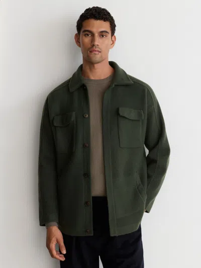 Reiss Forest Green Lockwood Boiled Wool Twin-pocket Overshirt