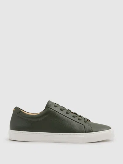 Reiss Forest Green Luca Tumbled Grained Leather Trainers
