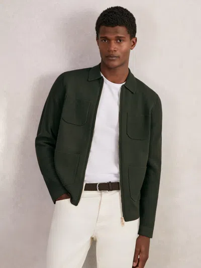 Reiss Forest Green Roberto Four-pocket Zip-through Cardigan