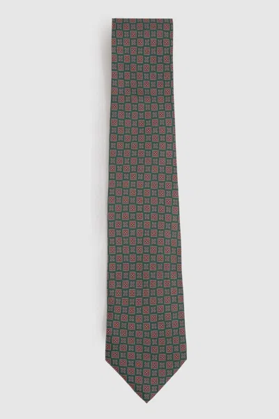 Reiss Forest Green Aderci Silk Square Floral Tie In Forest Green