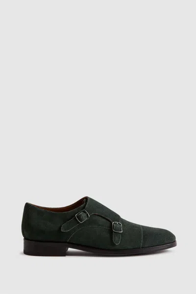 Reiss Forest Green Suede Double Monk Strap Shoes