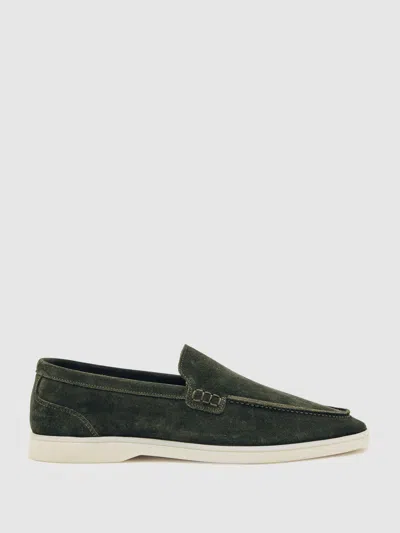 Reiss Forest Green Suede Slip-on Loafers