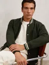 Reiss Forest Green Suede Stripe-trim Bomber Jacket