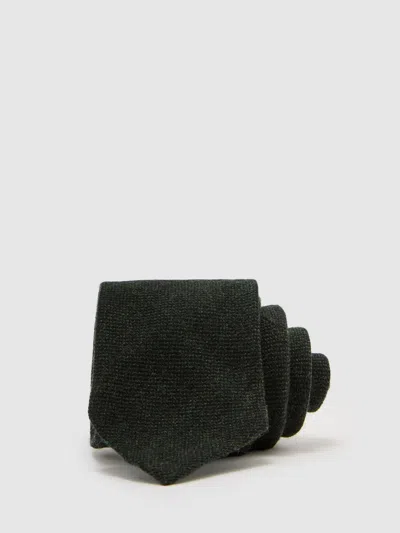 Reiss Forest Green Wool Woven Unlined Tie In Black