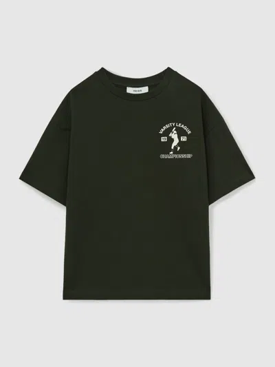 Reiss Forest Green 13-14 Yrs Cotton Varsity-league T-shirt