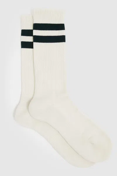 Reiss Forest Green/ecru Cotton-blend Double-stripe Socks