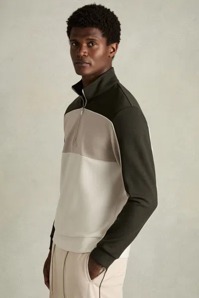 Reiss Mens Katoon Colour-block Interlock-jersey Sweatshirt Forest Green Off White Xxl In Forest Green/off White