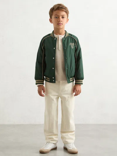 Reiss Forest Green/off White Motor Cars Embroidered Bomber Jacket In Multi