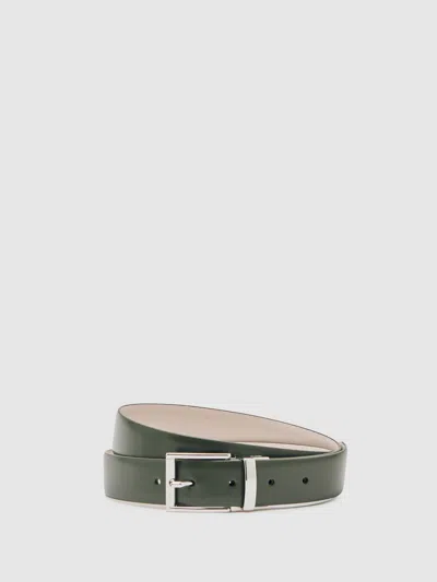 Reiss Forest Green/off White Ricky Reversible Leather Belt