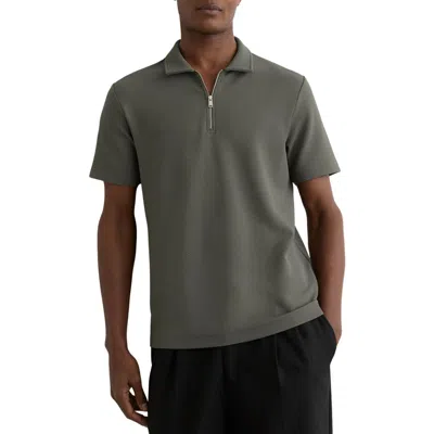 Reiss Forno Half Zip Textured Polo Shirt In Green