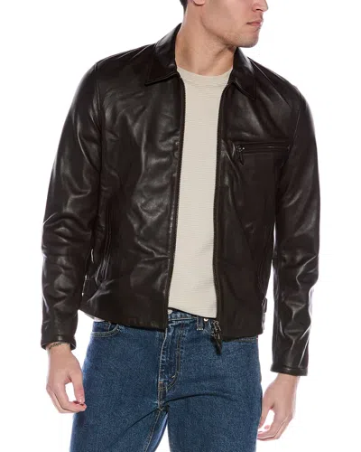 Reiss Foster Leather Jacket In Brown