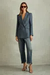 Reiss Blue Tailored Wool Blend Double Breasted Twill Blazer In Blue