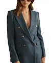 Reiss Blue Tailored Wool Blend Double Breasted Twill Blazer In Blue