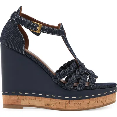 Reiss Frances Braided Wedge Ankle Strap Sandal In Blue