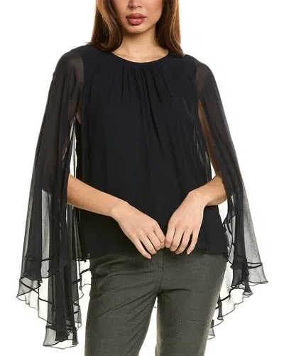 Reiss Francesca Ruffle Cape Sleeve Top In Navy