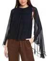 Reiss Francesca Ruffle Cape Sleeve Top In Blue