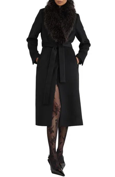 Reiss Francesca Faux Fur Collar Wool Blend Belted Coat In Black