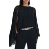 Reiss Francesca Ruffle Cape Sleeve Top In Navy