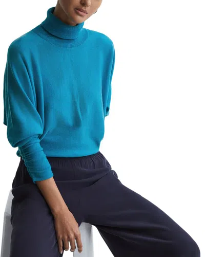 Reiss Frankie Ruched Sleeve Roll Neck Wool & Cashmere-blend Sweater In Blue