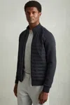 Reiss Navy Freddie Hybrid Quilt And Interlock Jersey Zip-through Jacket In Navy