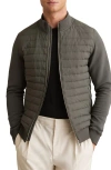 Reiss Sage Hybrid Quilt And Interlock Jersey Zip-through Jacket In Green