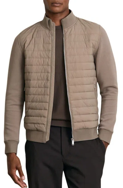 Reiss Freddie Cotton Blend Interlock Quilted Full Zip Jacket In Brown