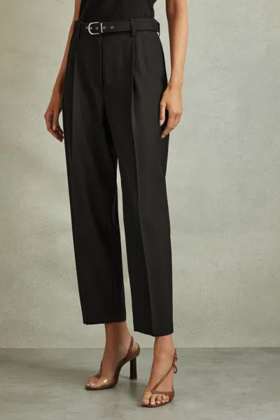 Reiss Freja - Black Petite Tapered Belted Trousers, Us 8