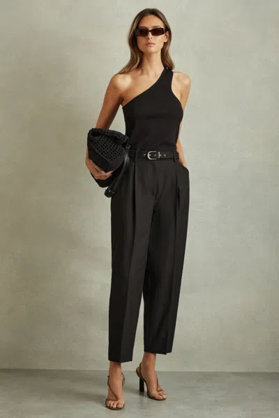 Reiss Black Tapered Belted Trousers In Black