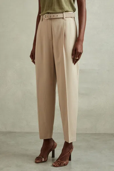 Reiss Freja - Neutral Petite Tapered Belted Trousers, Us 6