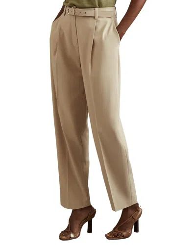 Reiss Freja Belted-waist High-rise Stretch-woven Trousers In Neutral