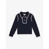 Reiss Navy Freya Piped Knitted Collar Top 3-9 In Blue