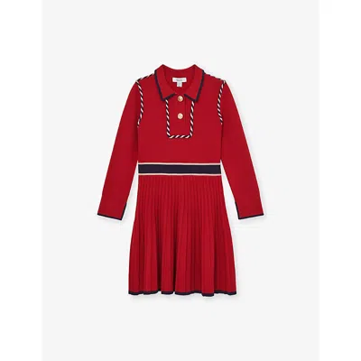 REISS RED FREYA PIPED KNITTED SKATER DRESS 3-9