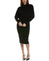 Reiss Black Freya Petite Wool Blend Ruched Sleeve Midi Dress In Black